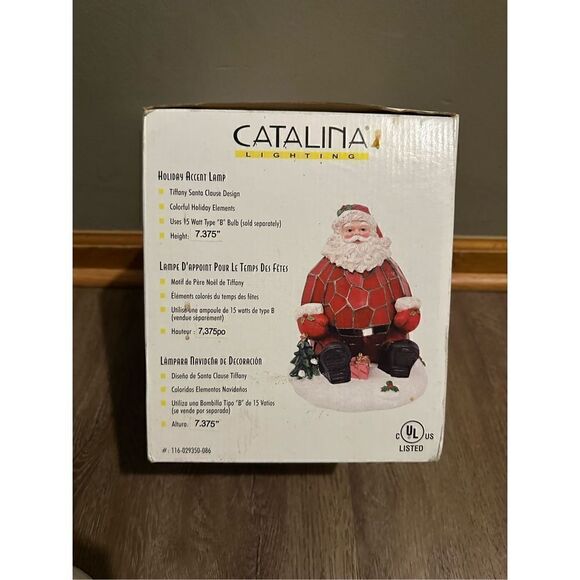 SANTA CLAUS Holiday Accent Lamp in box Tiffany design 1980s Catalina Lighting 8” - Picture 9 of 12